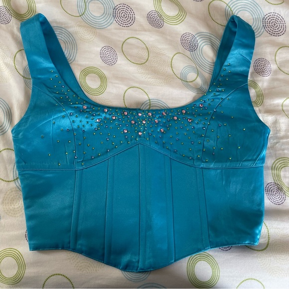 Danielle Guzio Satin Beaded Lace-up Bustier Top - Picture 6 of 10